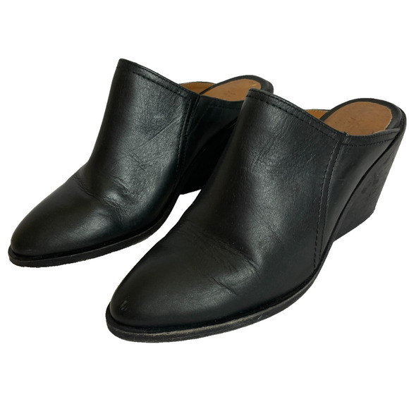 Women's 8.5 Frye Serena Mules Black Leather Wedge Sandals Shoes Western - Picture 4 of 10